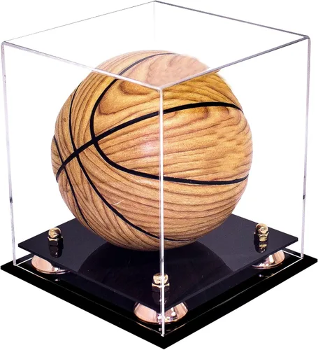 Vista 13 de Better Display Cases Mini acrílico - Miniatura (no tamaño completo) Baloncesto vitrina con elevadores negros y espejo (A015-BR)