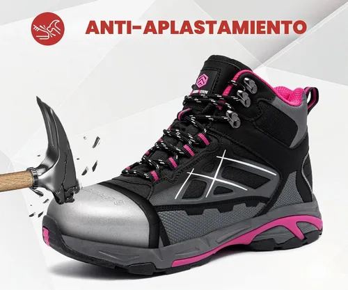 Vista 3 de LARNMERN Botas de punta de acero para mujer, botas ligeras de construcción