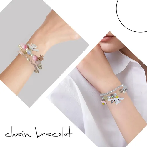 Vista 3 de Cinnamoroll - Pulsera de cuentas de cristal My Melody Sanrio, lindas pulseras de dibujos animados Kawaii elásticos para niñas y mujeres, graduación