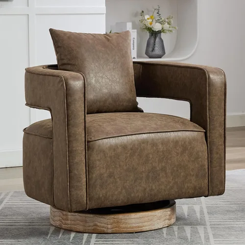 Vista 29 de Silla giratoria decorativa, silla moderna de barril para sala de estar, silla cuadrada cómoda de 360 grados con respaldo abierto, silla tapizada