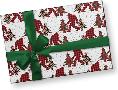 Vista 3 de Papel de regalo de lujo de Navidad con diseño de pie grande, papel de regalo grueso para árbol de Navidad, decoración de Navidad Sasquatch