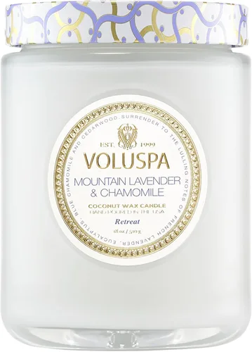 Vista 7 de Vela en frasco de vidrio grande de enebro francés y lavanda, 100 horas, 16 oz, Voluspa Coconut Wax Blend in Decorative Glass, Clean Even Burn, USA