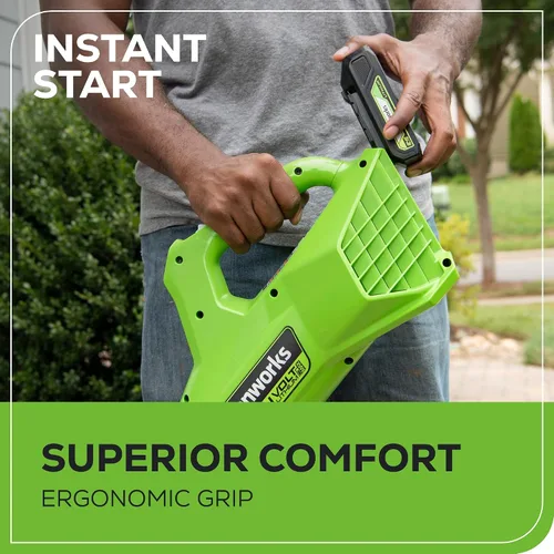 Vista 7 de Greenworks Soplador de hojas axial inalámbrico de 24 V (90 MPH / 320 CFM / más de 200 herramientas compatibles), batería de 2.0 Ah y cargador