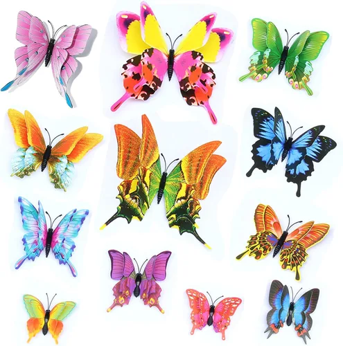 Vista 17 de OPSEAM - Calcomanías 3D de mariposa, 24/48 unidades, para decoraciones de pared, fiestas, con imanes (morado, 24)