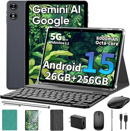 Vista 9 de 2026 Tablet de 10 pulgadas, tableta Android 15 con teclado, 26GB+256GB+2TB Expandir AI Tablets PC with Gemini AI, Octa-Core, 5G WiFi, 8000mAh