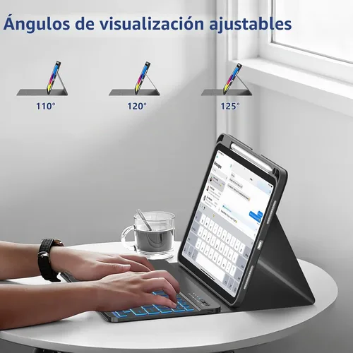 Vista 4 de FUWANG - Funda para iPad A16 de 11ª/10ª generación con teclado, color mármol negro