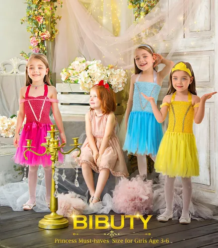 Vista 6 de BIBUTY Princess Dresses for Girls Dress up Clothes Trunk Pretend Play Costumes with 4 Girls Princess Sets for 3-6yr Girls