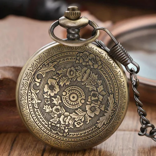 Vista 5 de Smooth Shield Round Case Quartz Pocket Watch Quartz Movement with Chain CF-nuevo53