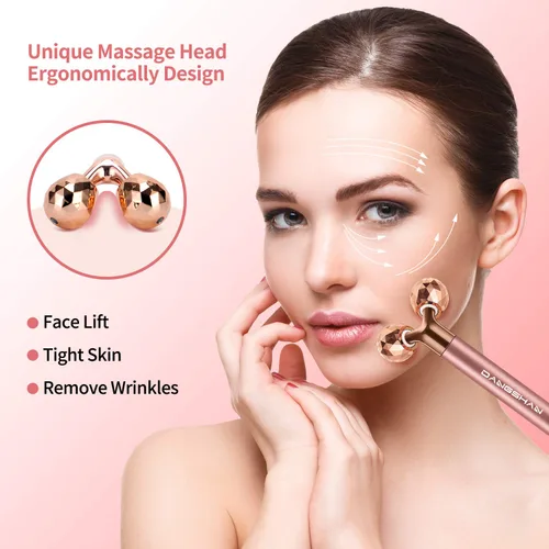 Vista 7 de Rodillo masajeador facial eléctrico 2 en 1, rodillo facial de oro rosa de 24 quilates, rodillo 3D y rodillo facial único en forma de media luna