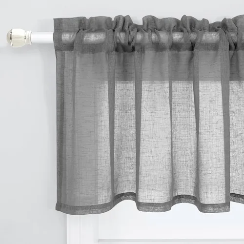 Vista 15 de KOUFALL Vallas de Cocina para Ventanas, Vallas de Lino Translúcidas de Estilo Granja para la Sala de Estar, Beige