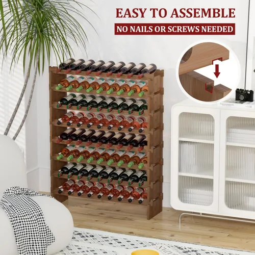 Vista 5 de Domax Estante de vino independiente para 72 botellas de vino, 8 niveles, apilables, de madera de bambú, estantes de almacenamiento para cocina, bar