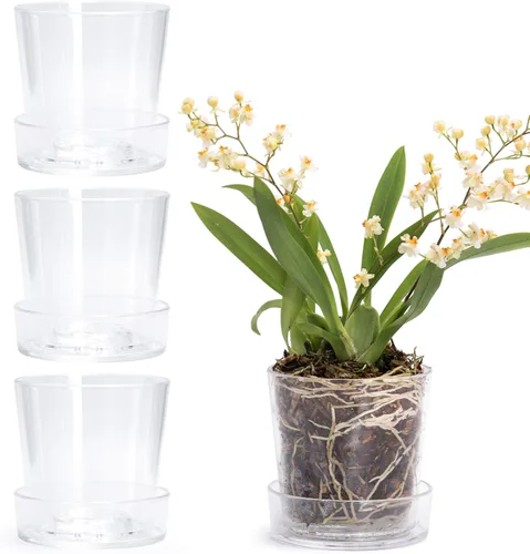 Vista 20 de Maceta Phoenix Vine de 3.5 pulgadas de acrílico transparente con bandeja, maceta para orquídeas con agujeros de drenaje, platillo profundo