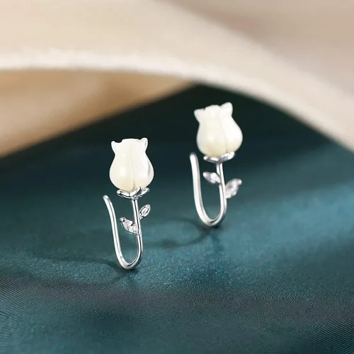 Vista 4 de Reffeer Aretes de plata de ley 925 maciza con diseño de flores para mujer