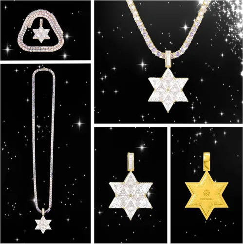 Vista 4 de PHENGEL Collar de estrella de David con piedra natal para hombres y mujeres, oro de 14 quilates, circonita cúbica 5A, joyería hip hop, 0.197in, 22