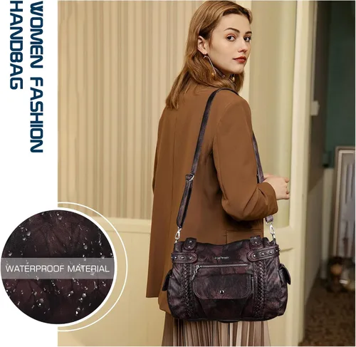 Vista 79 de Angel Barcelo - Bolsa de hombro amplia para mujer, diseño Hobo, cuero lavado