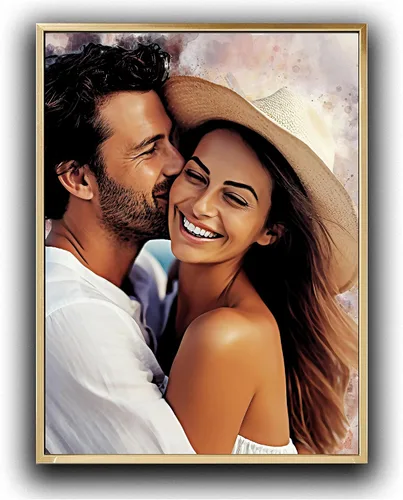 Vista 2 de Lienzo de pintura de acuarela personalizada con tu foto, retrato enmarcado, arte de pared para decoración del hogar, regalo conmemorativo Negro