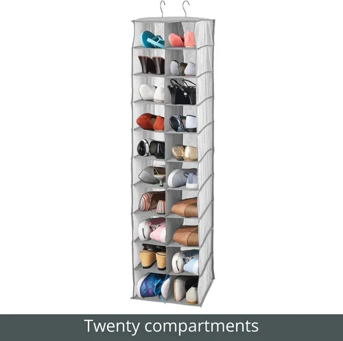 Vista 5 de mDesign Organizador de armario de tela suave, para zapatos, bolsos, embragues, accesorios, grande, 20 estantes sobre la barra de almacenamiento