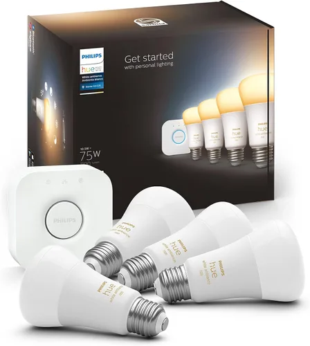 Vista 9 de Philips Hue Kit de inicio con botón inteligente Base Lumen de ambiente blanco (60W), 16 millones de colores, funciona con Amazon Alexa, Asistente