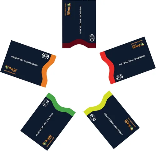 Vista 5 de Boxiki Travel - Fundas de bloqueo RFID con código de color para evitar robos de identidad y sobres de bloqueo RFID (azul marino)