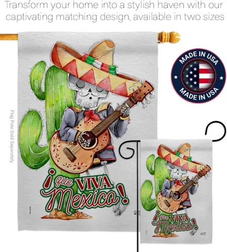 Vista 4 de Que Viva - Bandera de casa de México, fiesta de verano del Cinco de Mayo, cactus y piñata, sombrero para fiesta mexicana al aire libre, pancarta