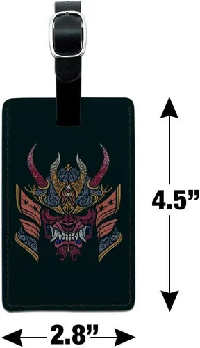 Vista 5 de Samurai Warrior Japanese Demon Oni Máscara Rectángulo de Cuero para Equipaje Tarjeta de Identificación