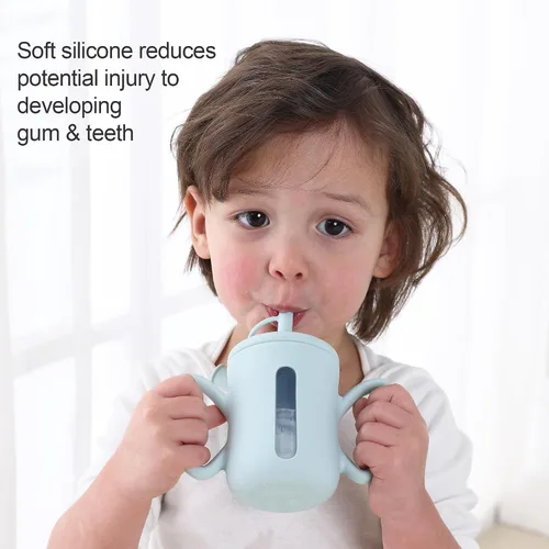 Vista 3 de Dommy Taza de entrenamiento de silicona con tapa de popote para bebés de 6 meses y 12 a 18 meses, taza para beber agua para bebés de 6 meses