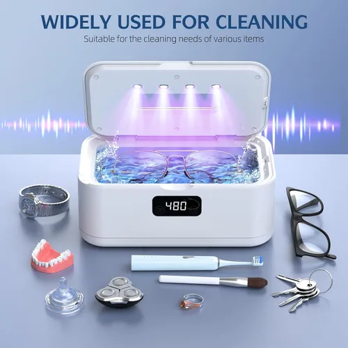 Vista 5 de Limpiador ultrasónico de joyas, limpiador de joyas de 50 Khz, máquina ultrasónica para joyas, anteojos, anillos, correa de reloj, dentaduras, tanque