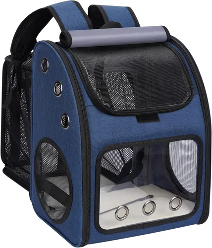 Vista 12 de Mochila transportadora para gatos, mochila expandible para gatos y mascotas pequeñas, diseño transpirable súper ventilado, mochila de viaje portátil