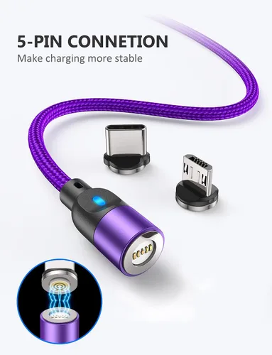 Vista 7 de A.S Cable de carga magnético, cable USB magnético de carga rápida y transferencia de datos, cargador de teléfono magnético, iProduct, Micro-USB