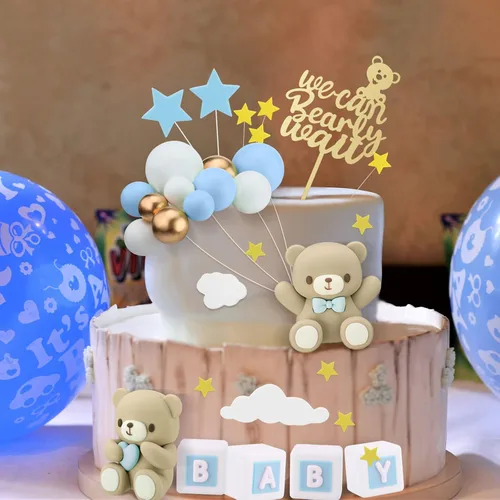 Vista 5 de Yinder Adornos para Tarta de Oso Adornos Mini para Tarta de Oso Adornos para Tarta de Bolas de Perla Blanca y Oro para Decoraciones de Cumpleaños