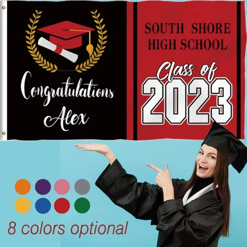 Vista 3 de Bandera de graduación de 3 x 5 pies para exteriores, letrero de graduación 2024 personalizado, bandera de felicitaciones para la clase de 2024