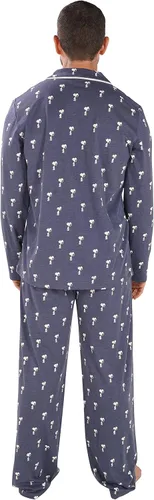 Vista 2 de Munki Munki Conjunto de pijama de muesca para hombre con parte superior abotonada y pantalón con cordón y bolsillos