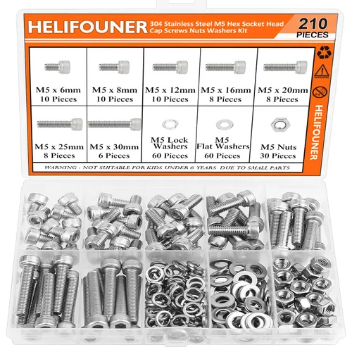 Vista 14 de HELIFOUNER - Juego de 540 piezas M3 x 6mm / 8mm / 12mm / 16mm / 20mm / 25mm / 30mm, tornillos de cabeza de botón, tuercas y arandelas, acero