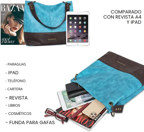 Vista 7 de Carteras para mujer, bolsos hobo para mujer, bolso de hombro holgado *Turquesa