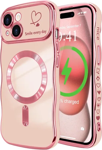 Vista 37 de LCHULLE - Funda magnética para iPhone 13 para mujeres y niñas, con forma ondulada, color azul bebé [Compatible with MagSafe] Cute Curly Wave, Love