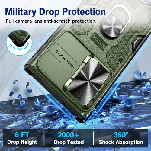 Vista 5 de VEGO Funda para Galaxy S23 Ultra con soporte, protector de lente de cámara deslizante y funda resistente con clip para cinturón, cubierta protectora