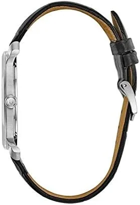 Vista 2 de Bulova esfera de plata correa de piel negro reloj para hombre
