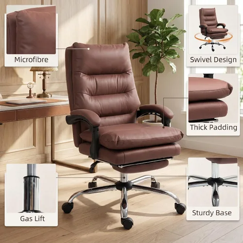 Vista 7 de Vinsetto - Silla de oficina de masaje ejecutivo de microfibra, silla de escritorio para computadora, silla reclinable climatizada con reposapiés