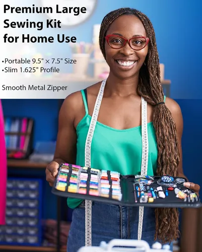 Vista 3 de Kit de costura para adultos con suministros y accesorios de costura, kit de costura a mano básico para pequeñas reparaciones, kit de costura