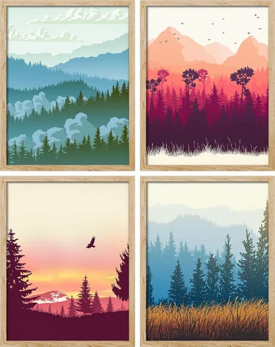 Vista 152 de SIGNWIN Marco de arte de pared de jirafa de safari africano, juego de 4 impresiones coloridas de paisaje, decoración de pared de naturaleza