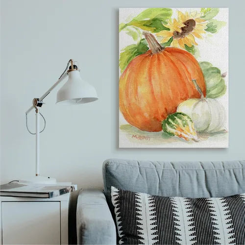Vista 2 de Stupell Industries Lienzo decorativo para pared, diseño de calabaza y girasol y calabaza, diseño de Melissa Hyatt LLC, 35.8 x 48.0 in, color blanco