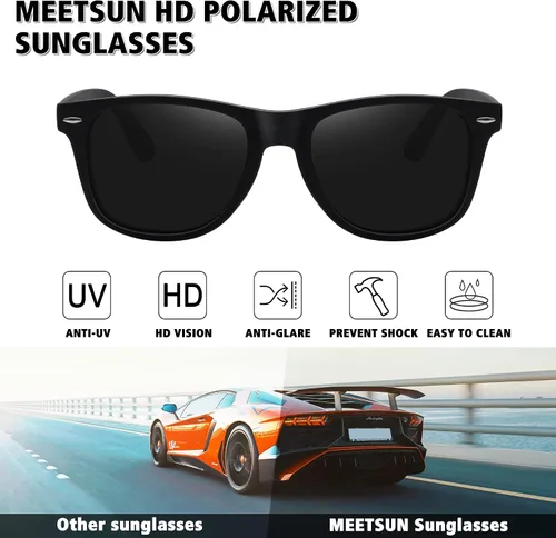 Vista 4 de MEETSUN Polarized Sunglasses for Men Women Classic Retro Driving Sun Glasses UV400 Protection (2 Pack)