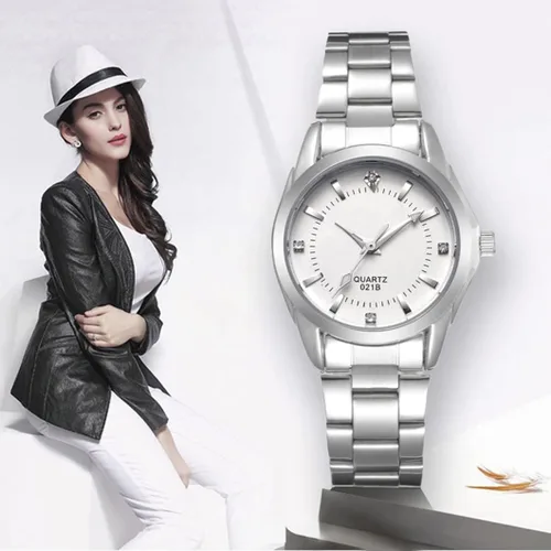 Vista 3 de Reloj analógico de cuarzo para mujer, clásico, plateado, de acero inoxidable, resistente al agua, reloj analógico
