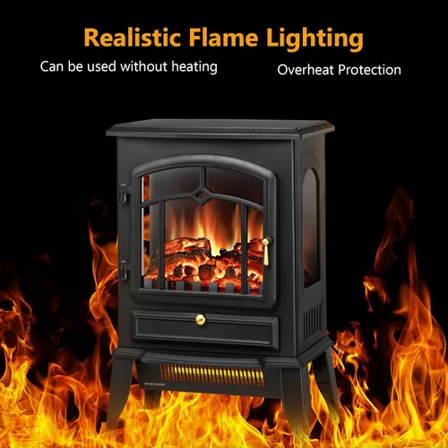 Vista 2 de Xbeauty Estufa Eléctrica de Chimenea de Interior de 22", Calentador de Chimenea Independiente con Brillo de Llama 3D Ajustable, Control