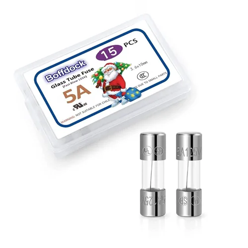 Vista 4 de 0.14 x 0.39 F5AL125V Xmax Mini Fusible-Boffdock Listado UL 5A 110V 125V 15 PCS Fusible para Luces de Navidad Fusibles de Vidrio de Soplado Rápido
