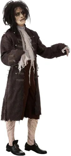 Vista 3 de Disfraz de bruja para adultos, disfraz de Billy Butcherson, traje de Halloween zombi, chaqueta de mezclilla, camisa y pantalones, conjunto completo