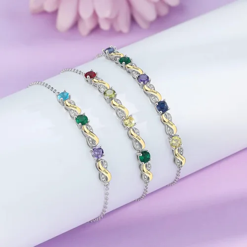 Vista 5 de Lam Hub Fong Pulsera personalizada de regalo para el día de la madre, pulseras personalizadas con nombre de piedra natal para mamá de hija, pulseras