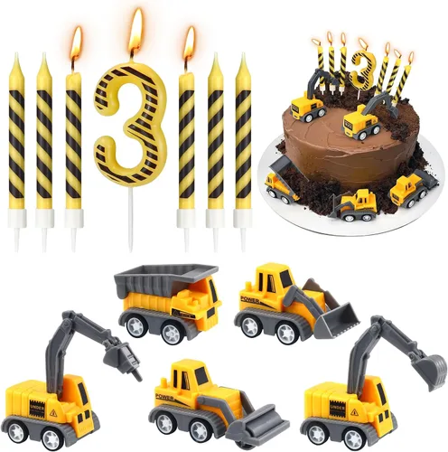 Vista 10 de Velas de cumpleaños de construcción número 1, juego de 12 adornos de construcción para tartas, decoración de pastel de excavadora para cumpleaños
