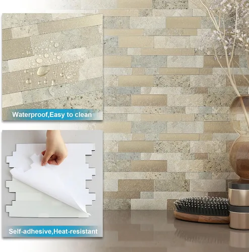 Vista 7 de BeNice Backsplash - Azulejos de pared despegar y pegar para cocina, adhesivos lineales de mosaico estilo metro autoadhesivos impermeables para baño