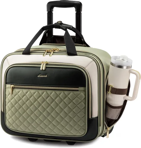 Vista 13 de LOVEVOOK Bolso para portátil rodante para mujer, maletín con ruedas de 17.3 pulgadas, equipaje de mano blando para debajo del asiento, artículo